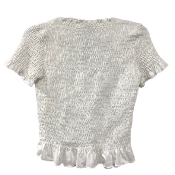 Tahari Tops - Tahari White Smocked Short Sleeve Blouse Ruffled Edge